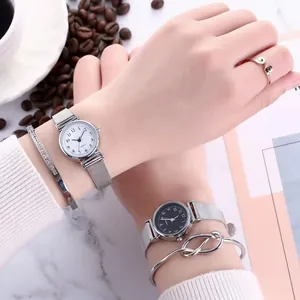 Elegant silver metal chain watch for women with quartz movement and mesh band style