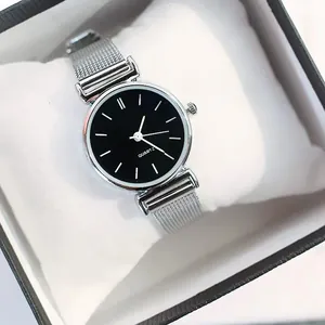Minimalist silver chain watch for women with black dial and premium gift box