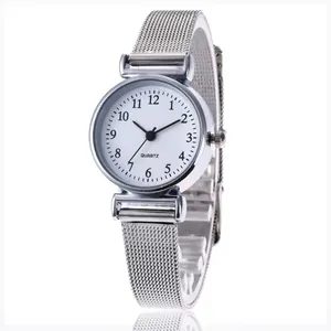 Minimalist Women Silver Alloy Mesh Strap Quartz Watch Elegant Metal Chain Analog Watch With Arabic Roman Dial For Women
