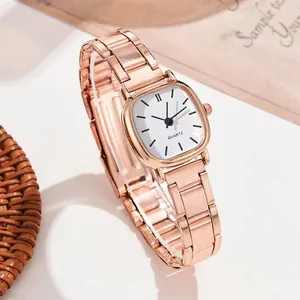 Montre à Quartz Mode Femme Élégant Bracelet Métal Allié Cadran Rond Carré Or Rose Argent Montre-bracelet Décontractée Bijoux Cadeau