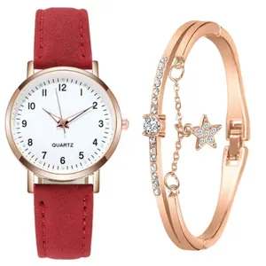 Dettaglio dell'orologio al quarzo rosso smerigliato e bracciale stella oro rosa