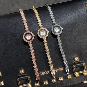 Damen-Quarzuhren-Set mit Diamantlünette und geometrischem Gliederkettenarmband