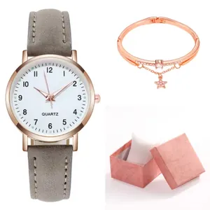 Set orologio al quarzo da donna con cinturino grigio opaco, bracciale stella e scatola