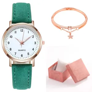 Orologio da donna al quarzo con cinturino verde e bracciale con stella in confezione regalo