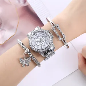 Luxury Women Fashion Watch Rhinestone Inlaid Alloy Quartz Wristwatch Butterfly Charm Bracelet Jewelry Accessory Gift For Her