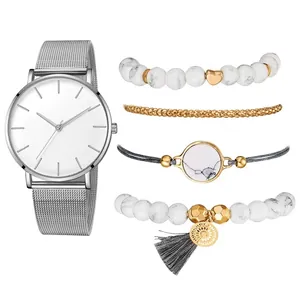Montre à Quartz Minimaliste pour Femmes Et Bracelets en Perles de Faux Marbre Combinaison Montre Analogique Bijoux Cadeau Femme