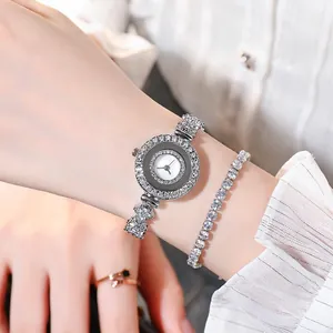 Damen Quarz Uhr Und Armband Strass Kleines Zifferblatt Legierung Luxus Brilliant Armbanduhr Schmuck Geschenk Für Frauen