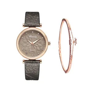 Starry sky dial quartz watch set with matching rose gold star bracelet for women