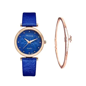 Close-up of blue starry sky watch with leaf vein leather strap and star pendant bracelet
