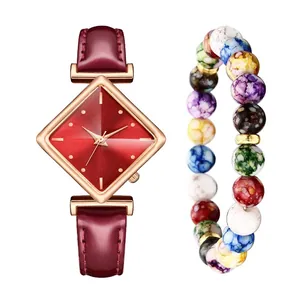 Damen Quarzuhr Mit Rauten-Zifferblatt Roségold Legierung Gehäuse Kunstleder Armband Minimalistischer Schmuck Für Damen Armbanduhr