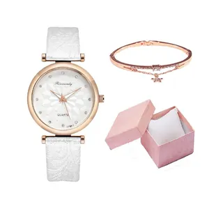 Detailed set featuring starry sky quartz watch with rose gold star charm bracelet and pink gift box