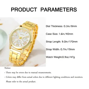 Montre classique en acier inoxydable doré pour femme avec cadran blanc et chiffres romains