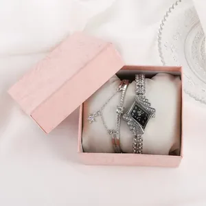Elegant diamond-set women's watch set with rhombus dial and matching star bracelet