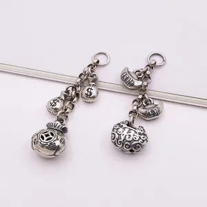 Pendentifs vintage en argent sterling S925 en forme de sac d'argent et lingot de chance