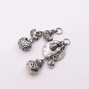 Pendentifs rétro en argent sterling S925 sac d'argent et cadenas Ruyi avec pompons
