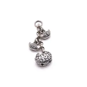 Pendentif vintage en argent S925 avec sac de chance yuanbao et détails en filigrane