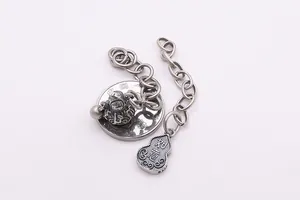 S925 silver gourd bell charm extension chain detail with size comparison coin