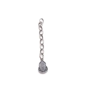 Vintage S925 sterling silver gourd pendant chain with engraved Ruyi character