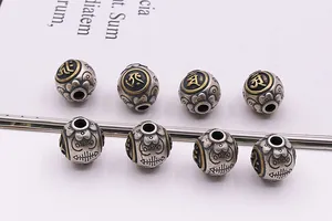 Macro di perline in argento sterling S925 con argento tailandese e simboli sanscriti
