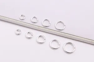 Macro view of various sized S925 sterling silver jump rings for DIY jewelry making