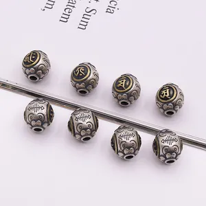 Set di 8 perle Buddha in argento sterling S925 per creazione di gioielli fai-da-te