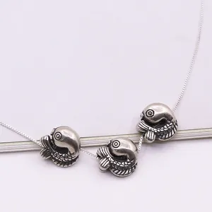 925 Sterling Silver Vintage Koi Fish Spacer Beads Retro Thai Silver Small Fish Charms For DIY Bracelet Jewelry Making