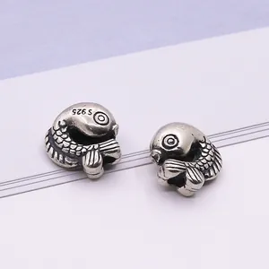 Vintage S925 sterling silver koi fish beads for DIY bracelets with detailed scales