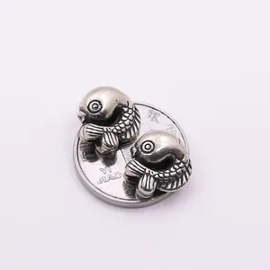 Vintage S925 sterling silver koi fish beads with scale texture for DIY jewelry making
