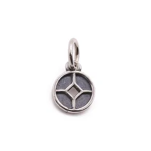 Pendentif pièce rétro en argent sterling S925 avec trou carré pour bijoux à faire soi-même