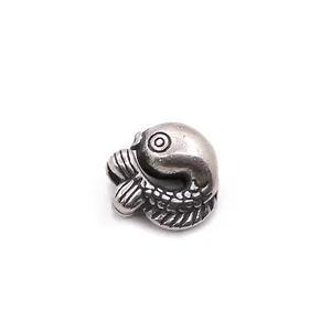 Retro S925 sterling silver koi fish bead for DIY bracelets with vintage oxidized finish