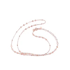 S925 sterling silver heart and bead link chain necklace in rose gold finish