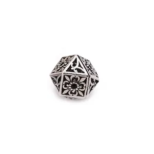 Perla a cubo cavo retrò in argento sterling S925 con incisioni floreali per gioielli fai da te