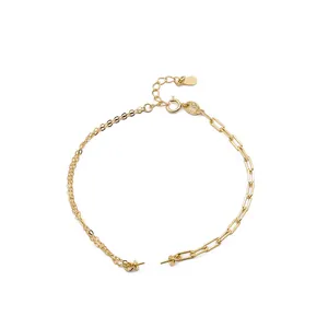 Bracciale minimalista in argento sterling S925 con catena a graffetta dorata