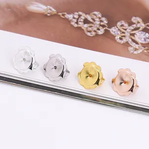 S925 sterling silver flower shaped earring backs in gold silver rose gold and black
