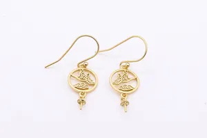 Detailed view of gold S925 silver crane and cloud DIY earring base for pearl setting