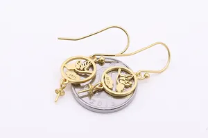 Macro detail of S925 sterling silver crane earring hook with coin for size reference