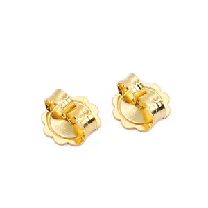 Golden flower-shaped S925 sterling silver earring backs with elegant scalloped edges