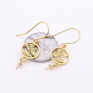 S925 silver matte gold crane and cloud ear hook DIY earrings base with coin scale