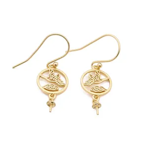 Gold flying crane and cloud S925 sterling silver DIY earring hooks for jewelry making