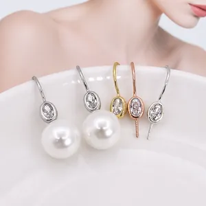 S925 Sterling Silver DIY Earring Hooks With Zircon Inlay For Artificial Pearl Jewelry Making Findings Gold Rose Gold Platinum Wires