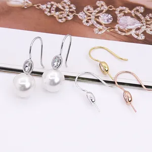 S925 Sterling Silver DIY Earring Hooks With Zircon Inlay For Artificial Pearl Jewelry Making Findings Gold Rose Gold Platinum Wires