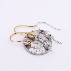 S925 silver earring hooks with marquise zircon and pins for DIY pearl jewelry making