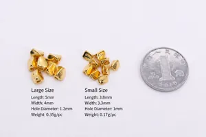 Macro shot of gold plated S925 sterling silver square beads with size coin reference