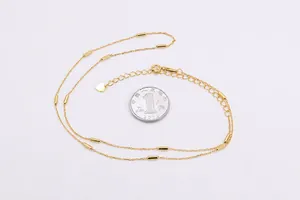 Detail of S925 silver golden cross chain necklace with 1.5mm cylinder beads and 43+7cm length