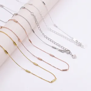 925 Sterling Silver Cylindrical Tube Bead Necklace For Women Minimalist Clavicle Chain Jewelry Gold Silver Rose Gold Plated Neck Chain
