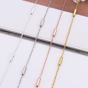 S925 sterling silver cylinder bead cross chain in silver, black, gold, and rose gold