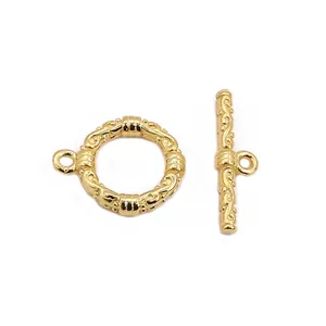 S925 Sterling Silber Gold OT-Knebelverschluss mit Vintage-Relief für DIY-Schmuck