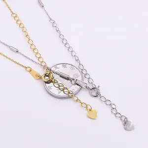 S925 sterling silver cylinder bead cross chain in gold and silver with size reference