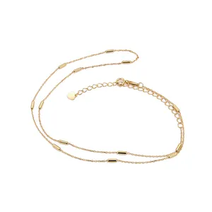 Golden S925 sterling silver beaded cross chain necklace with heart charm and lobster clasp