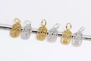 Macro view of S925 sterling silver hollow pendants with Good Luck Chinese characters